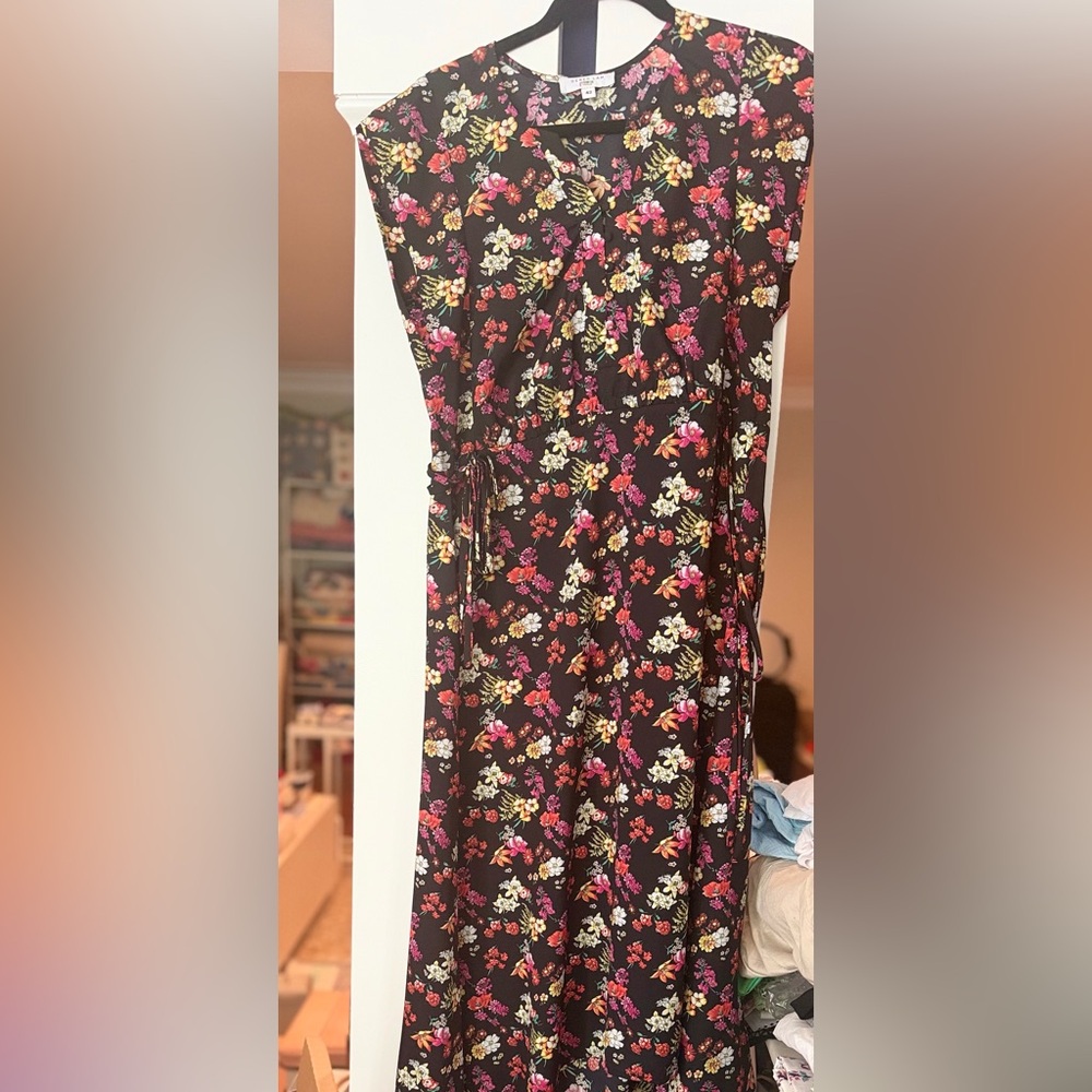 Derek Lam Black Floral Dress with Pink, White & Yellow Blooms